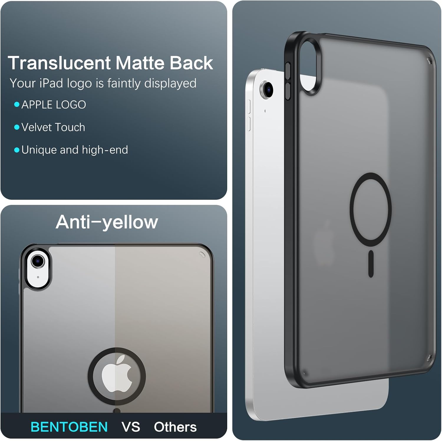 BENTOBEN Magnetic for iPad A16 Case (11th Generation 11 Inch 2025), iPad 10th Generation Case 10.9 inch 2022, Translucent Matte Slim Soft TPU Protective Tablet Cover for iPad 11th/10th Gen, Black