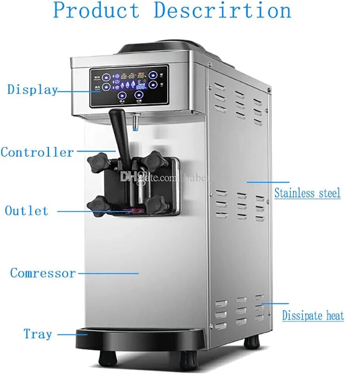 Desktop Single Head Ice Cream Machine - Commercial Silent Automatic Soft Ice Cream Machine Ice Cream Makers for Dessert Shop Ice Cream Machine