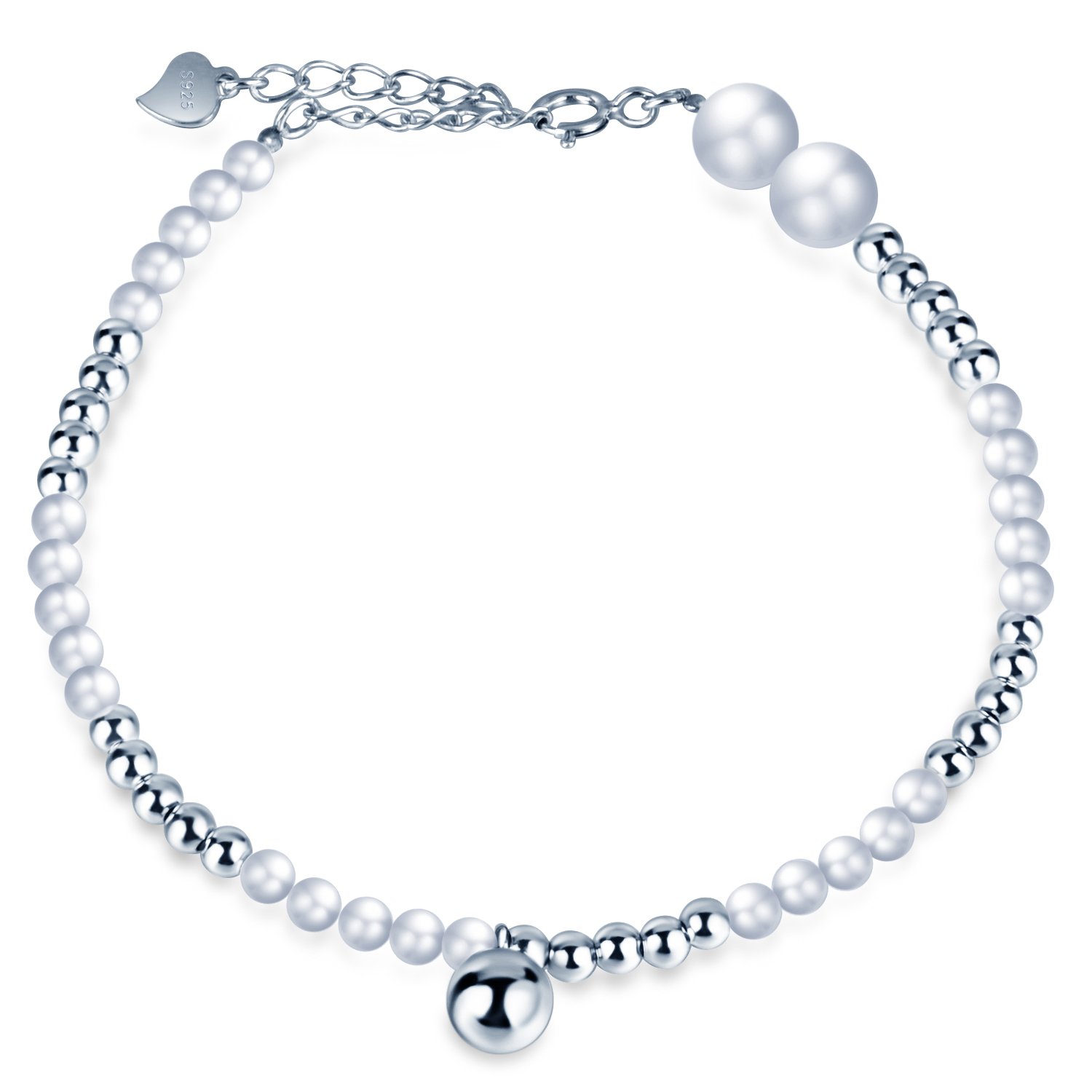 Unendlich U Infinite U - Pulsera de plata de ley 925 con perlas para mujer, pulsera de cuentas simples, ajustable, plata, regalo para cumpleaños y Navidad, talla única, Plata de ley 925, perla, Perla