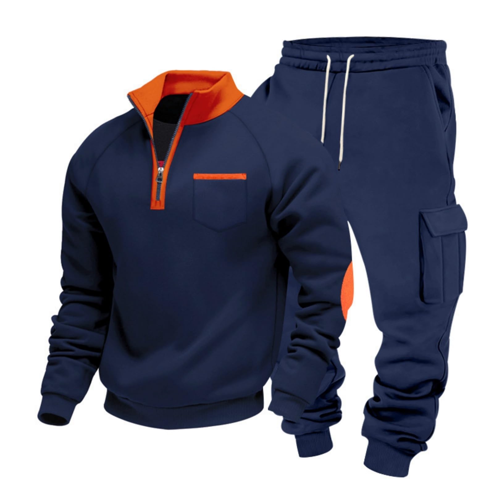 Greabuy Conjunto deportivo de 2 piezas para hombre: sudadera con cremallera de un cuarto y overol transpirable y pantalones deportivos cónicos para entrenamiento