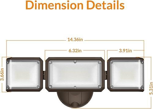 Miniatura 8 de LEPOWER Luces de inundación de 42 W para exteriores, luces LED de seguridad brillantes de 4200 lm para exteriores con 3 cabezales, luz de inundación