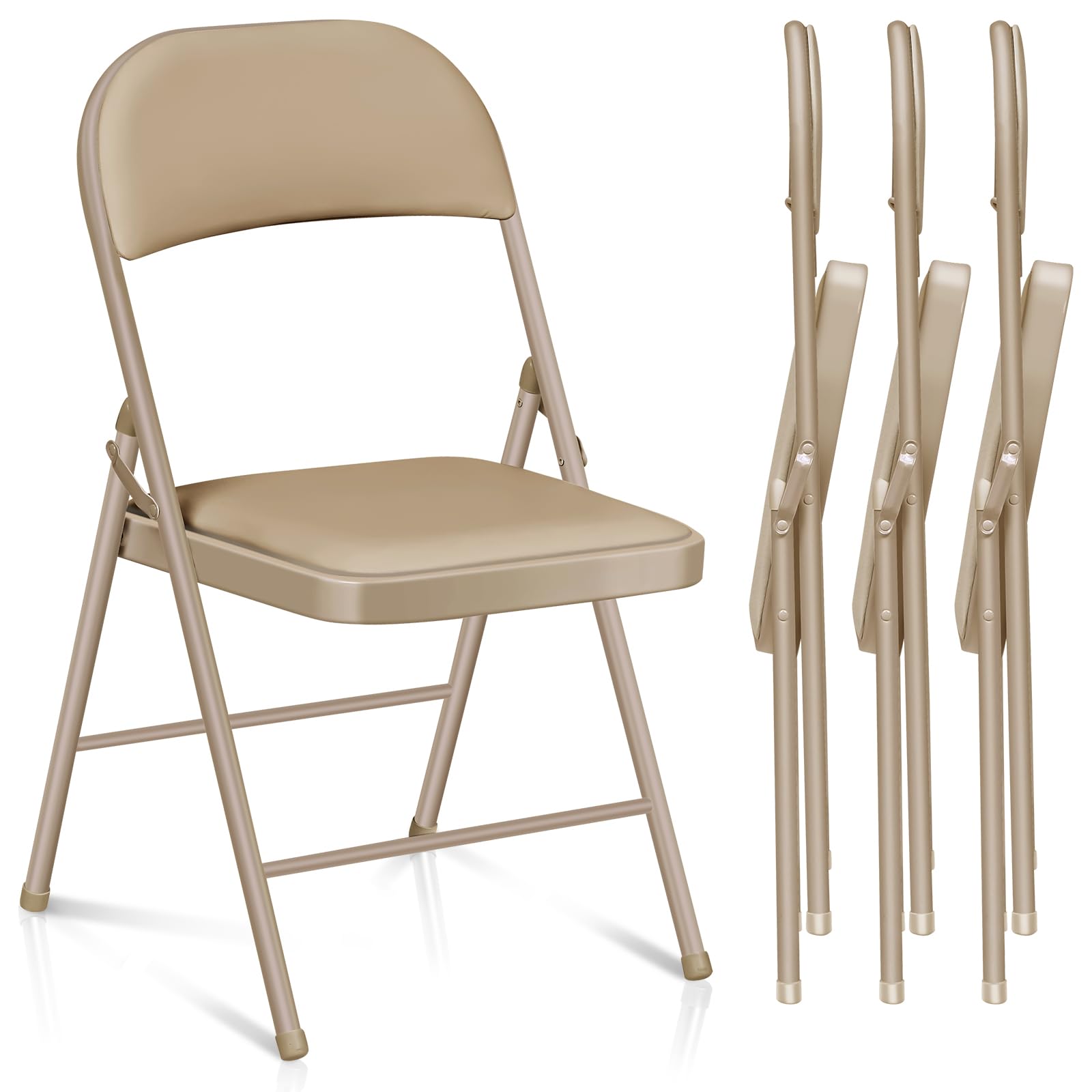 Fenbeli Folding Chairs with Cushion Set of 4, PU Leather Padded 4 Pack Foldable Chairs 330 lbs Heavy Duty Steel Frame, Stackable Folding Chairs for