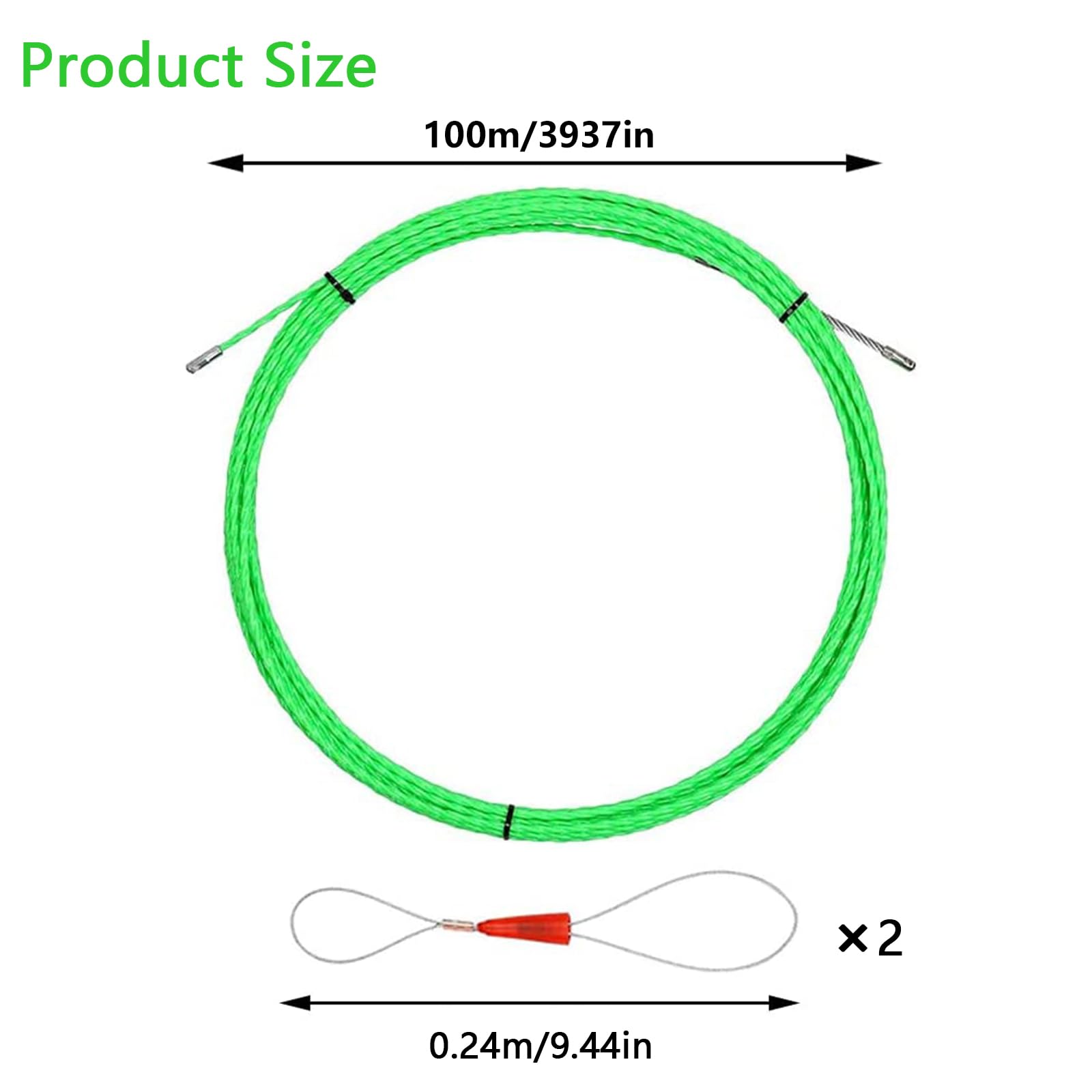 Kabeleinziehhilfe 100M, 4,5MM Kabelziehhilfe Einziehspirale Polyester Einziehdraht mit 2 Führungsfeder Einziehhilfen Einziehband für Einzugsband zur Kabelverlegung Leerrohr