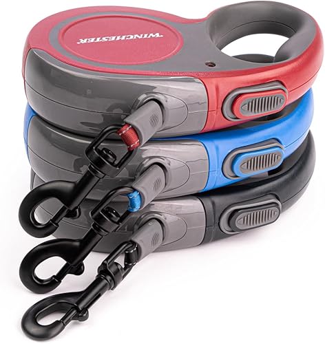 Miniatura 8 de Winchester Pet Correa retráctil para perro de 16 pies, freno con una sola mano, para perros grandes de hasta 110 libras, color azul Azul,Gris,Rojo -