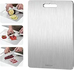 Tábua de Corte Aço Inox 304 Premium Reversível para Carnes, Legumes e Verduras - Retangular, Higiênica e Durável para Cozinha (36x25cm)