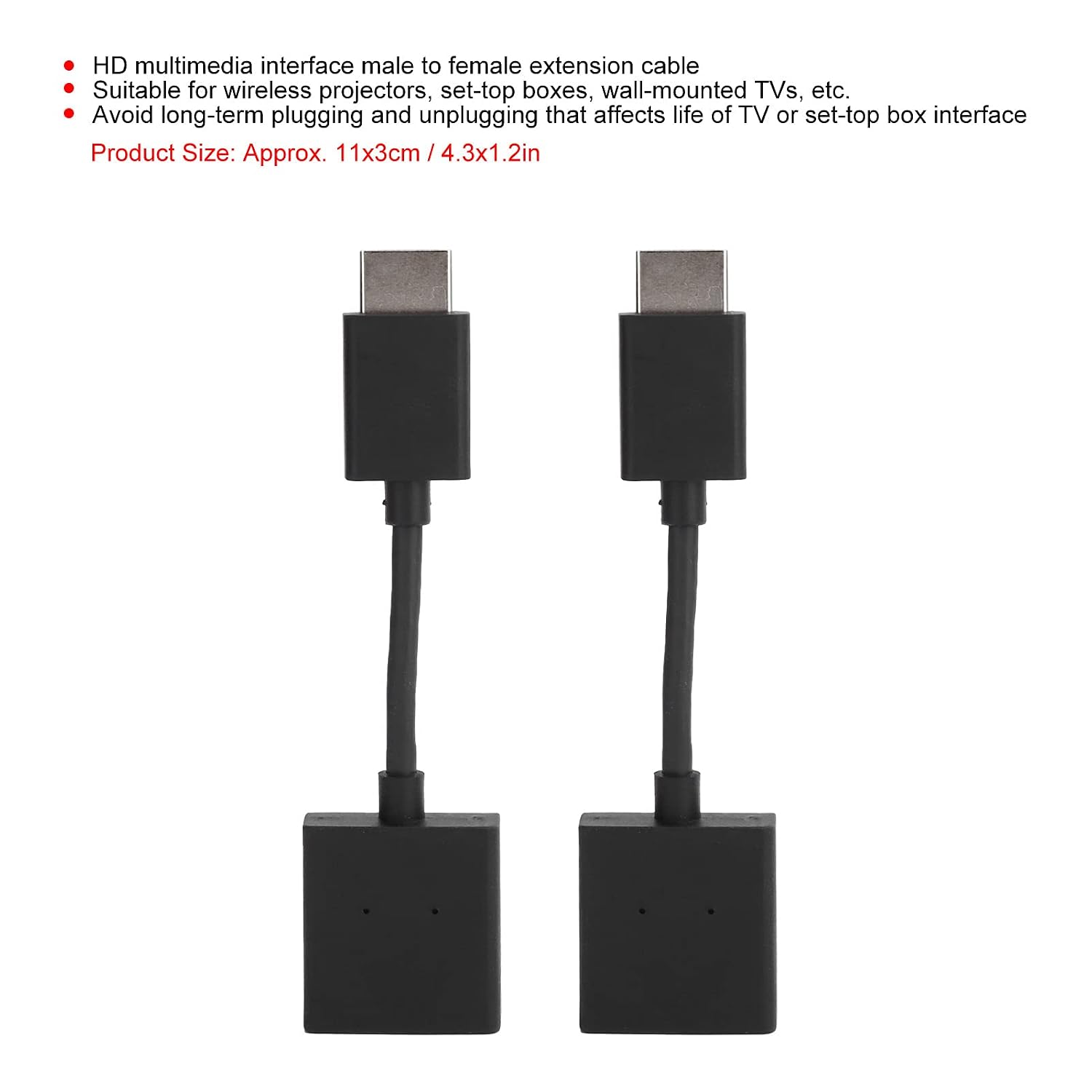 2Pcs Male to Female Extension Cable, HD Multimedia Interface Support 4K High Resolution, for Extend and The HD Multimedia Interface of Various