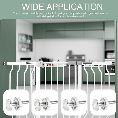 Miniatura 9 de Barra de pivote roscada para puerta de bebé de montaje a presión, kit de pernos de montaje de tornillo pivote de 4 piezas para puerta de escalera