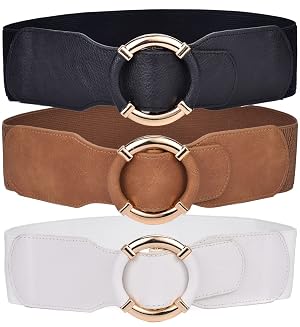 Beltox Women Elastic Belt Dress Stretchy Wide Waist Vintage Thick Cinch PU Leather