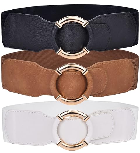 Beltox Women Elastic Belt Dress Stretchy Wide Waist Vintage Thick Cinch PU Leather