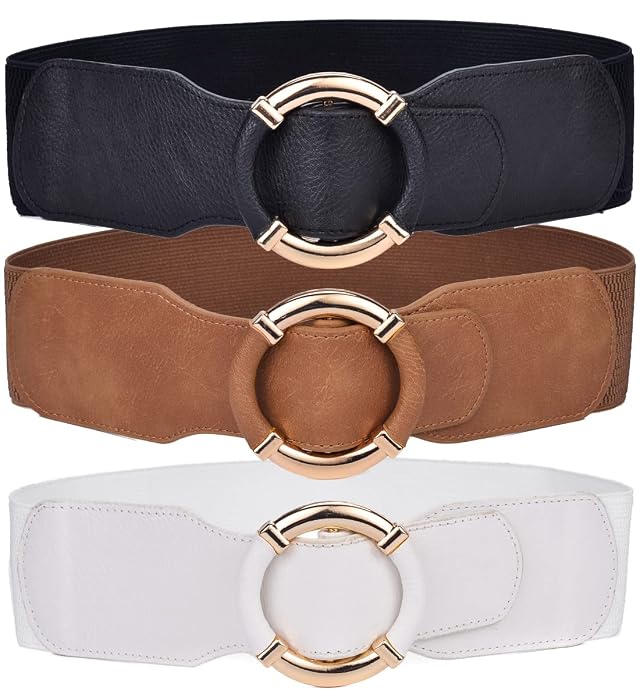 Beltox Women Elastic Belt Dress Stretchy Wide Waist Vintage Thick Cinch PU Leather