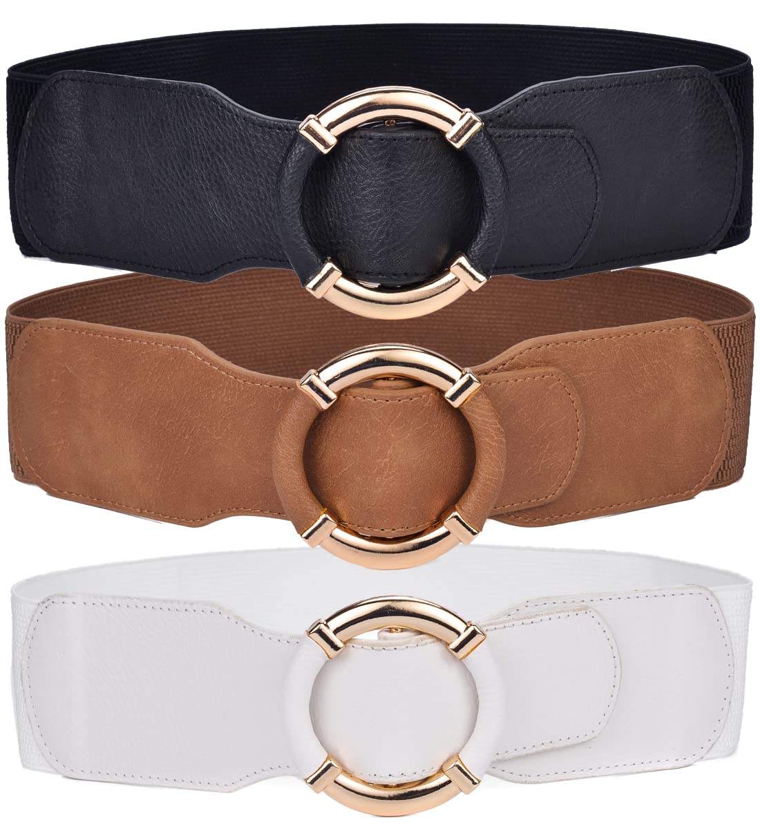 Beltox Women Elastic Belt Dress Stretchy Wide Waist Vintage Thick Cinch PU Leather