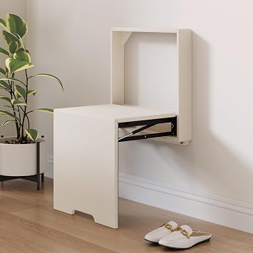 Guyii Wall Mounted Folable Shoe Changing Stool Folding Shower Bench Entryway Stool for Bathroom Living Room Space Saving Extenable Bench