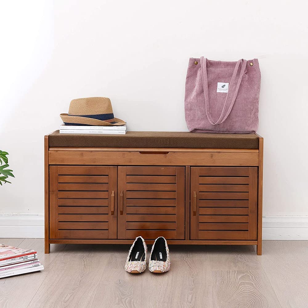 Banco Zapatero Madera Entrada, 3 estantes Estantería Organizador para Zapatos, Armario Zapateros para Entrada Sala de Estar Pasillo, Carga Máx 150 kg, 90X50X32CM Fácil de Montar