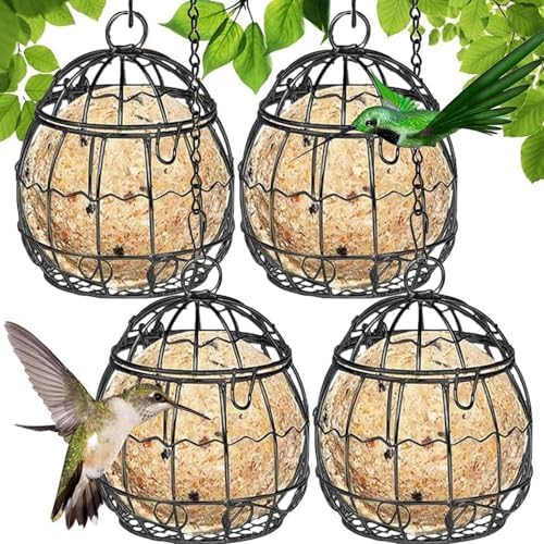 Metal Fat Ball Bird Holder, 4Pcs Fat Ball Bird Feeder Hanging Bird Feeder Holder Spherical with