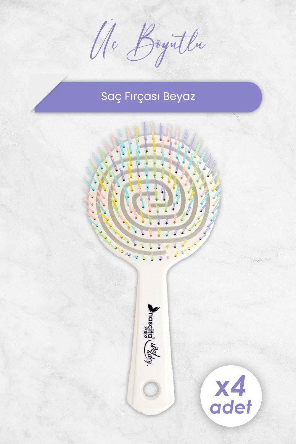 Nascita Professional Üç Boyutlu Saç Fırçası Beyaz x 4 Adet
