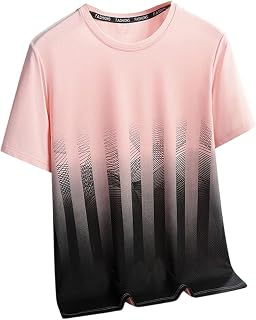 ZDSUHYIW Camiseta deportiva para hombre, manga corta, de secado rápido, camiseta funcional con rayas reflectantes, seda helada, camiseta deportiva, degradado de color, camiseta de gimnasio