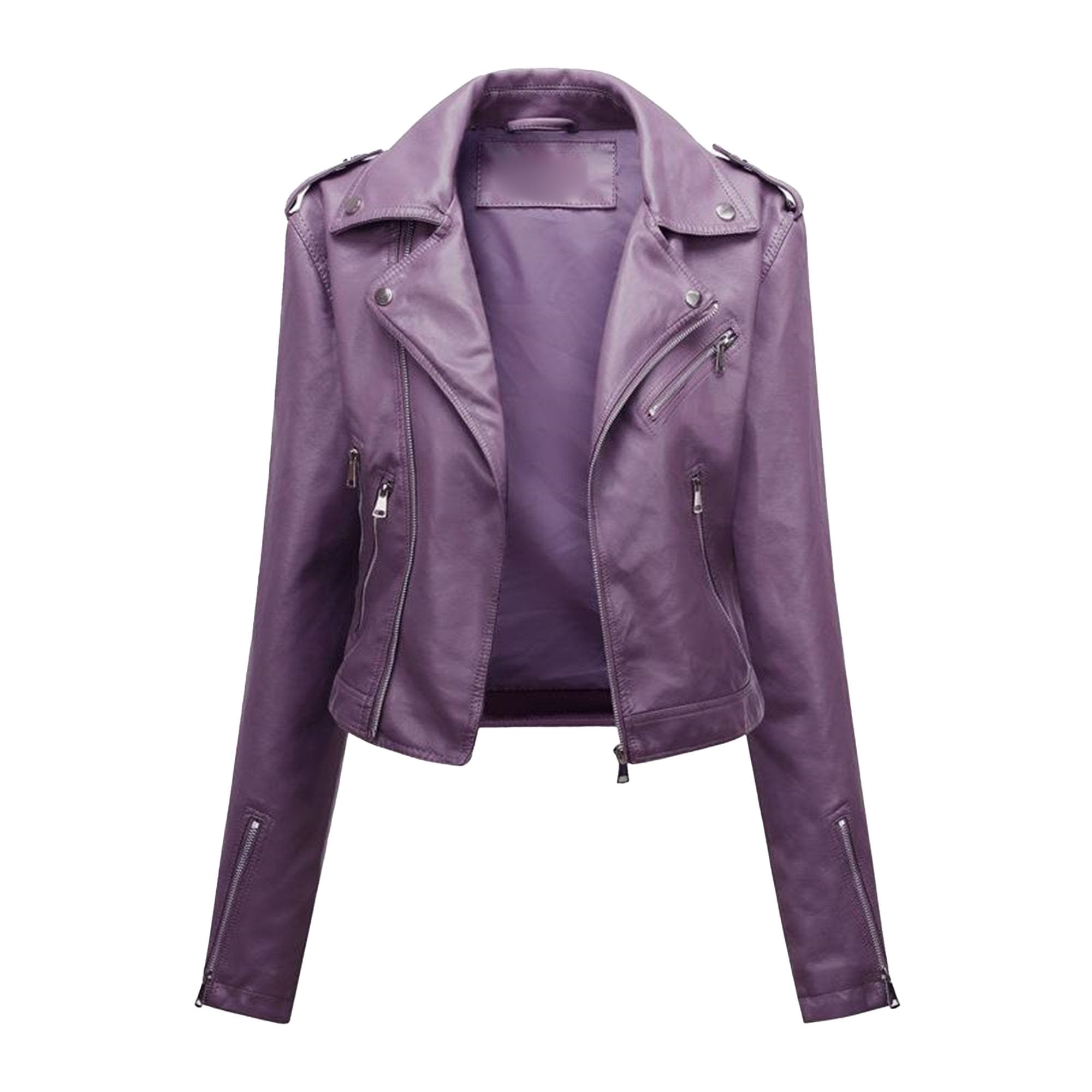 DGKaxiyaHM Veste De Moto En Cuir Mince Pour Femmes Manteau De Motard Court à Revers Et à Manches Longues Manteau Bombardier DéContracté De Couleur Unie