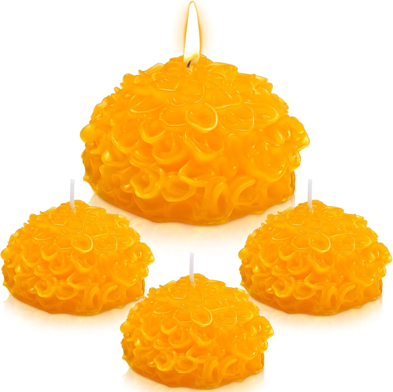 Conelist 4 Pcs Marigold Flower Shape Candles Decorative Floral Aesthetic Candle Gift for Home Table Decoration Christmas Wedding Party