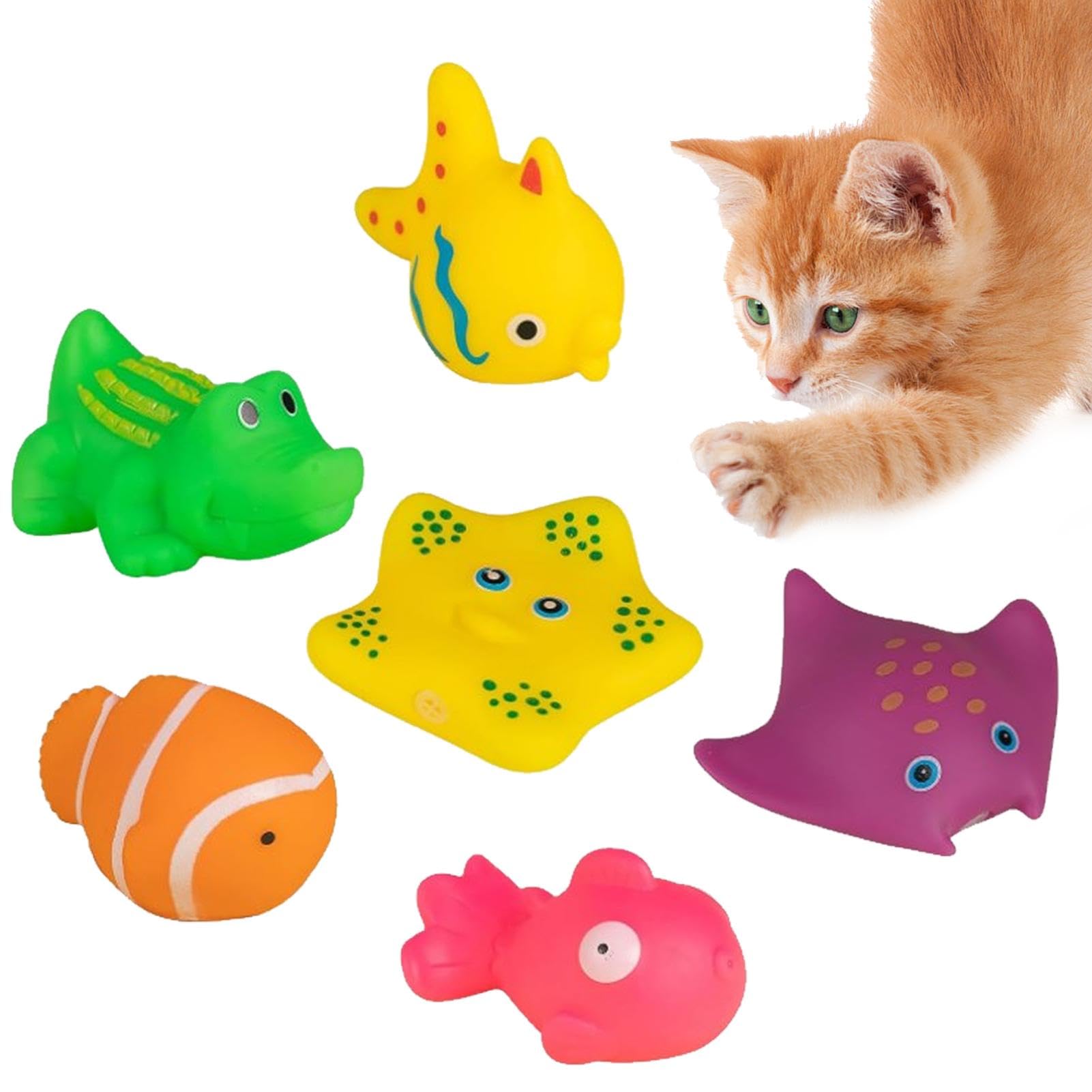 Huasean 6 Cat Pool Toy - Floating Pool Squeaky Toy For Puppy And Cat,Swimming Pool Interactive Fish Toys,Swimming Bath Fish Toy To Stimulate Your Pet's Hunter Instincts