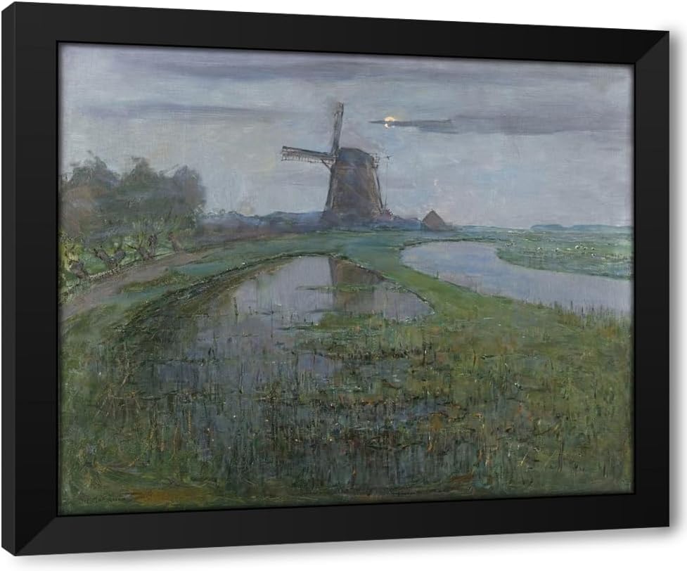 ArtDirect Oostzijdse Mill along the River Gein by Moonlight (c. 1903) Custom Framed Art Print Giclee Print or Canvas Options with Various Sizes and Customization by Piet Mondrian