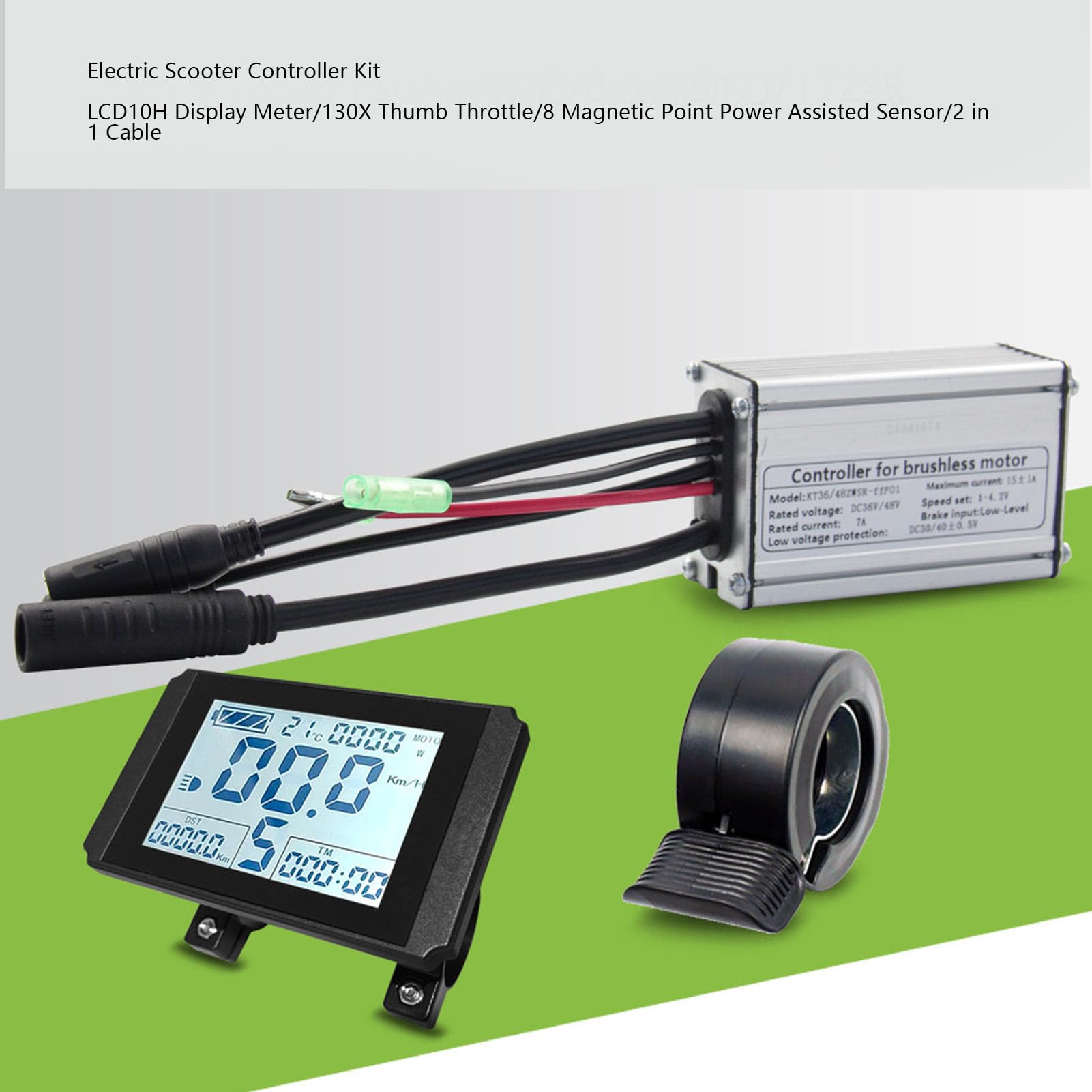 Kit de Controlador para Patinete Eléctrico, Controlador 15A Resistente al Agua con Pantalla LCD10H y Acelerador de Pulgar 130X para Motores Brushless de 250W 350W