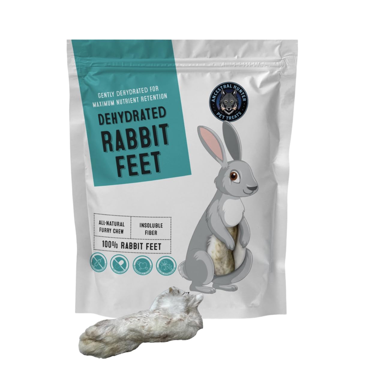Ancestral Hunter Dehydrated Rabbit Feet for Dogs & Cats - Furry Rabbit Back Feet for Cats & Dogs - Pack of 6 Back Feet- Single Ingredient- Rawhide