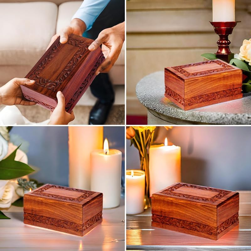 Wooden Keepsake Urn Box, Cremation Urns for Human Ashes, Handcarved Decorative Memorial, Wood Casket for Pets, Cat, Infant, Adult Memorial, Burial Urns for Ashes - Medium - Image 3