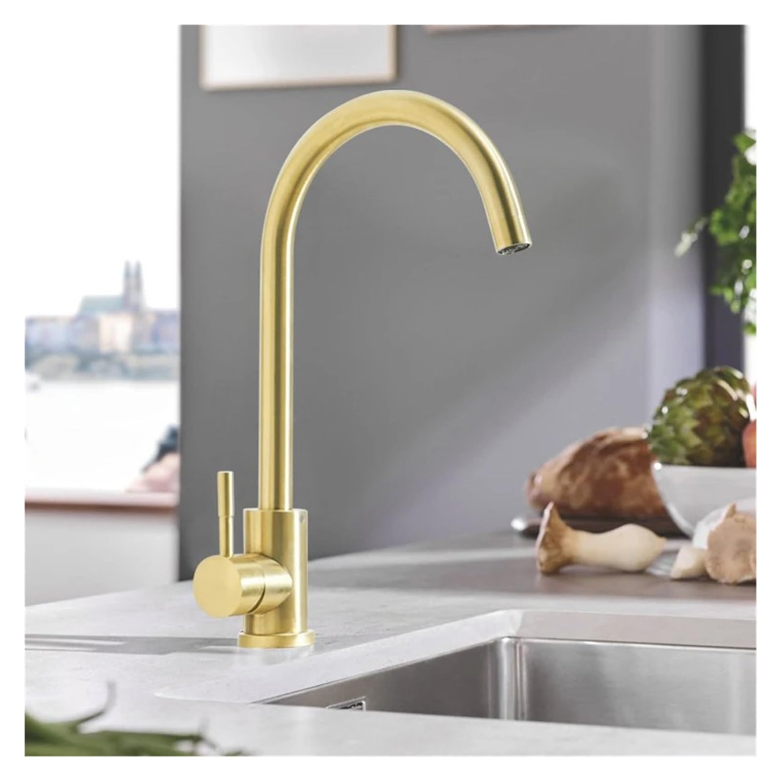 Mitigeur de cuisine pivotant 360° monocommande eau chaude et froide