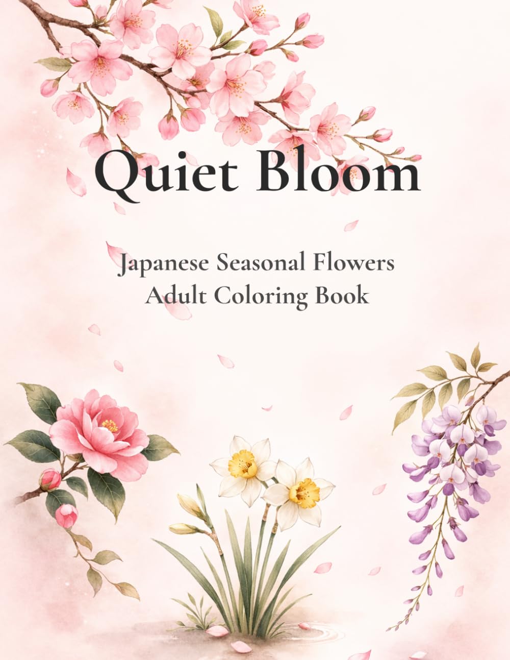 Quiet Bloom - Spring: 春の花: Japanese Flowers in Calm Harmony - Adult Coloring Book