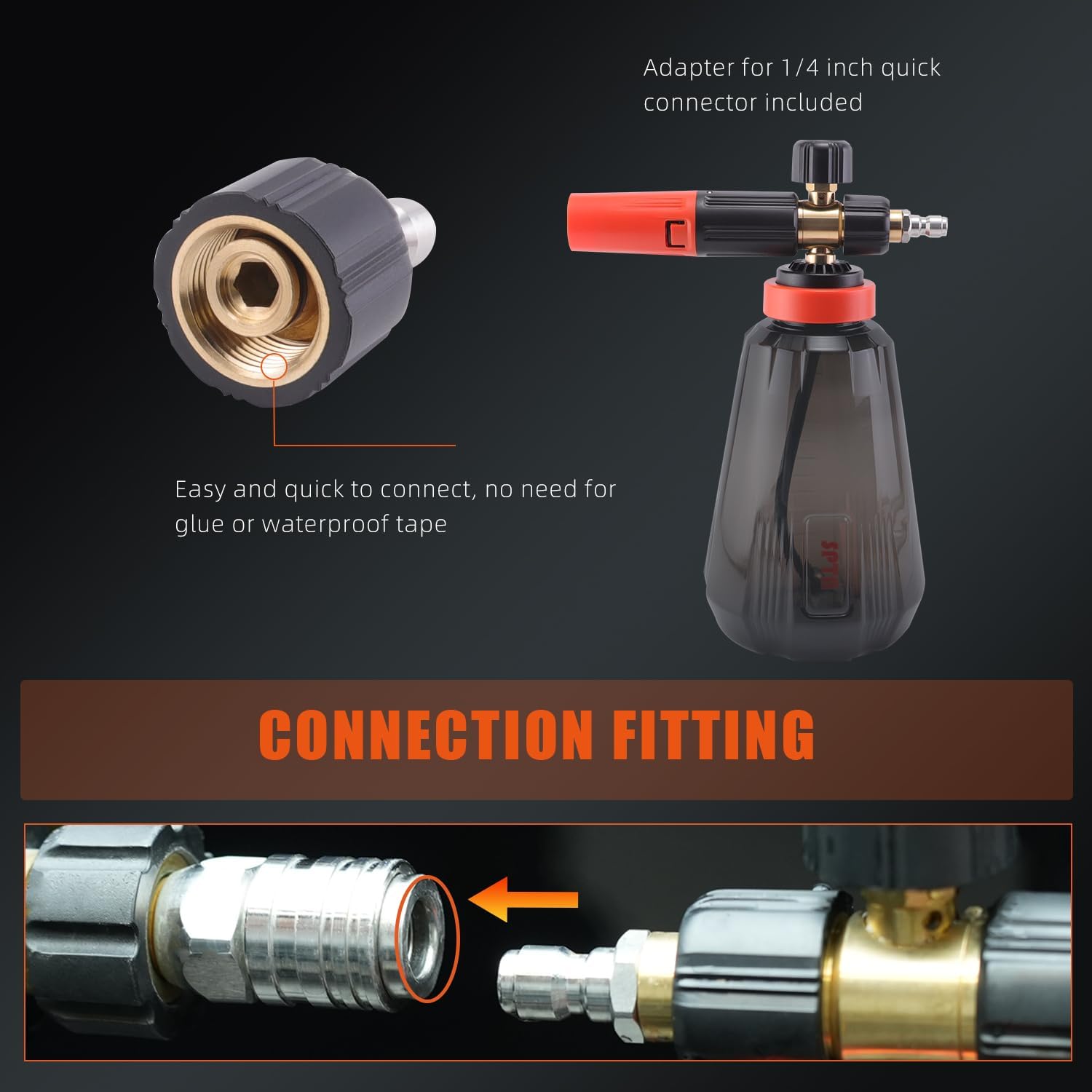 SPTA PRO Foam Cannon (Thicker Snow Foam Technology) with 1/4 Inch Quick Connector for Pressure Washer (Wide Mouth), 34 Oz Bottle (1/4" Quick Connector) with Adjustable Thick Foam+16Oz Car Wash Soap