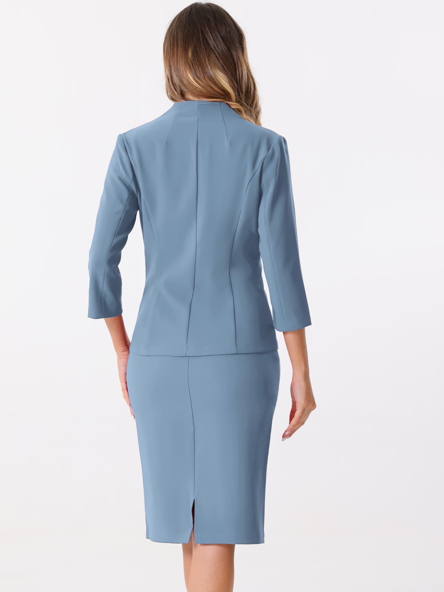 Allegra K Ensemble de Costume pour Femmes Jupe Crayon d'affaires Tenue de Travail 2 Pièces Blazer Col en V de Bureau