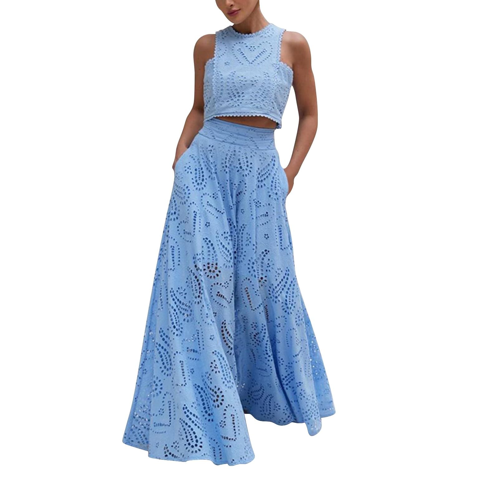 Conjunto de vestido de 2 piezas para mujer, camiseta sin mangas con cordones y falda elástica con cintura elástica, ropa de descanso, elegante vestido largo de dos piezas, ropa de calle, trajes de