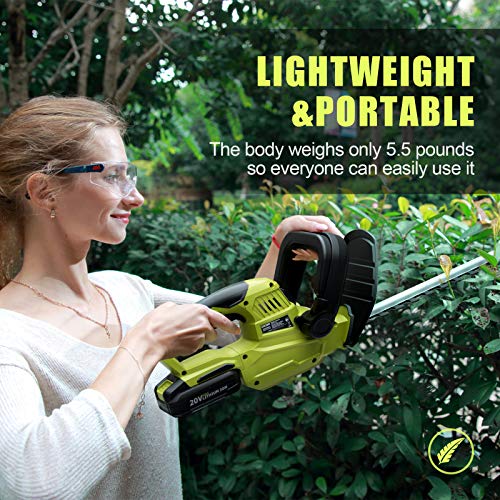 CACOOP 20V 22in Cordless Hedge Trimmer with Battery and Charger,5.5-lb Lightweight Battery Powered Electric Hedge Bush Trimmer Portable for Cutting Shrubs Garden Outdoor