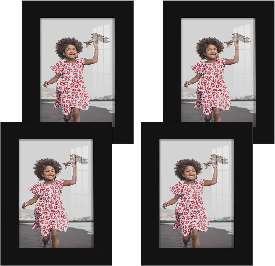 Renditions Gallery Photo Frames 3.5x5 inch Picture Frame Set of 4 High-end Modern Style, Made of Solid Wood and High Definition Glass Ready for Wall and Tabletop Photo Display, Black Frame (3.5"x5")