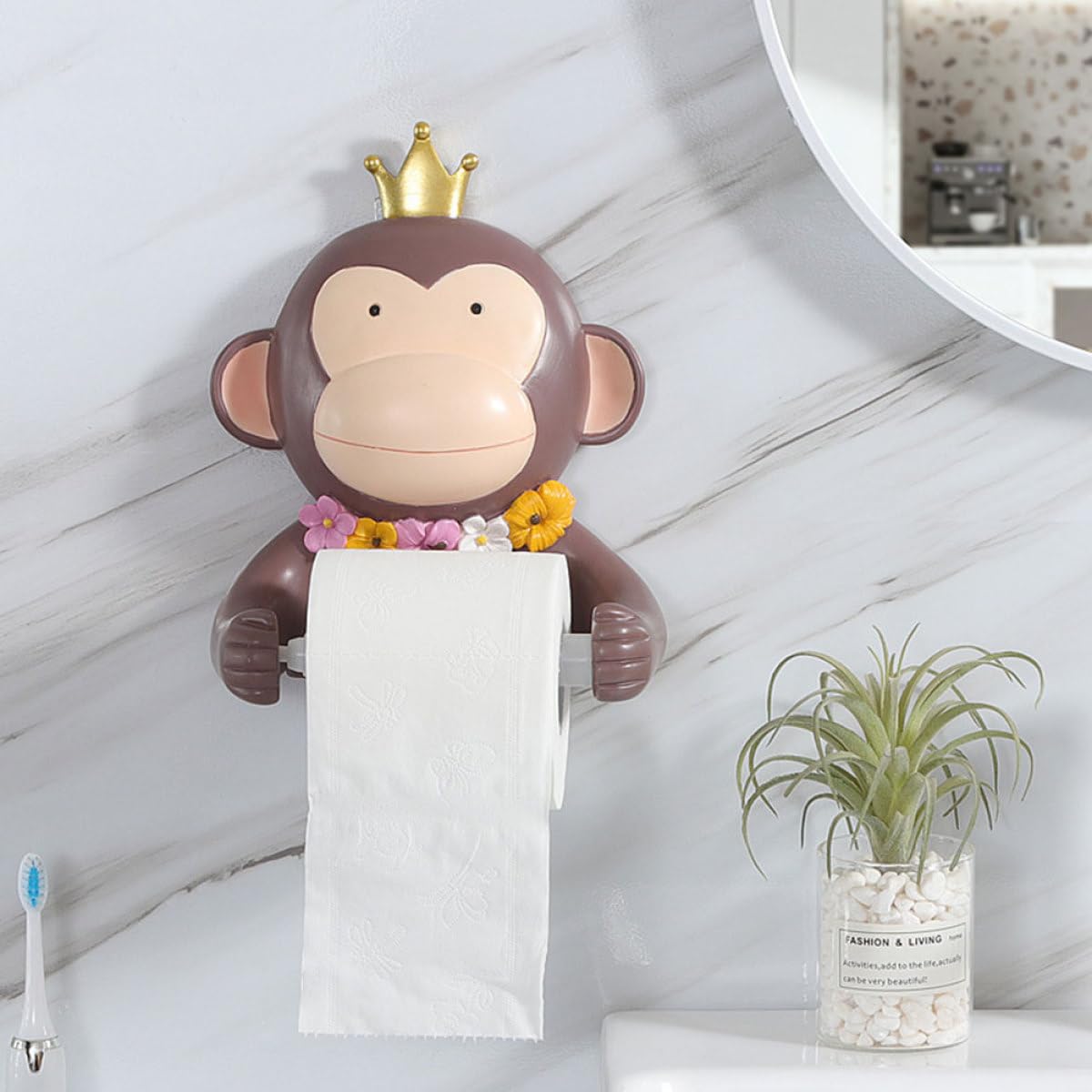 Portarrollos de Papel Higiénico de Resina Marrón Estante Resistente Corrosión Deslustre para Baño y Sanitario en Estilo Cartoon