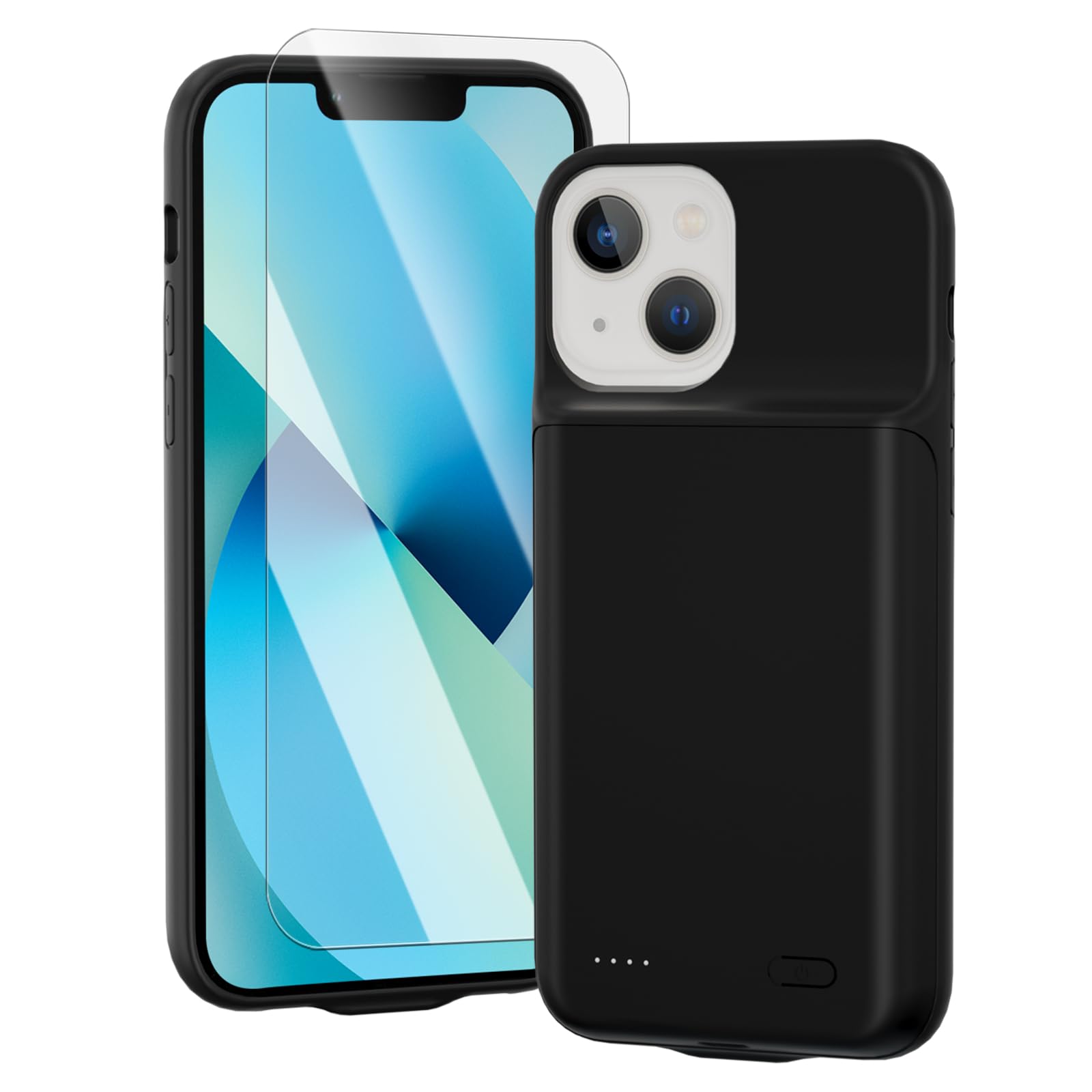 Coque de protection pour iPhone 13 (6,1 "), 8500 mAh, chargeur portable ultra fin, batterie étendue, chargeur de téléphone et coque de protection avec fonction de charge pour iPhone 13 - Noir