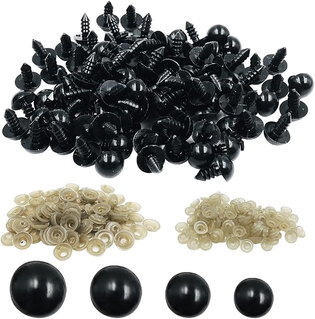 findTop 1000 Pieces Black Plastic Safety Eyes with Washers for Stuffed Animal Eyes DIY Craft Projects (4 Sizes)