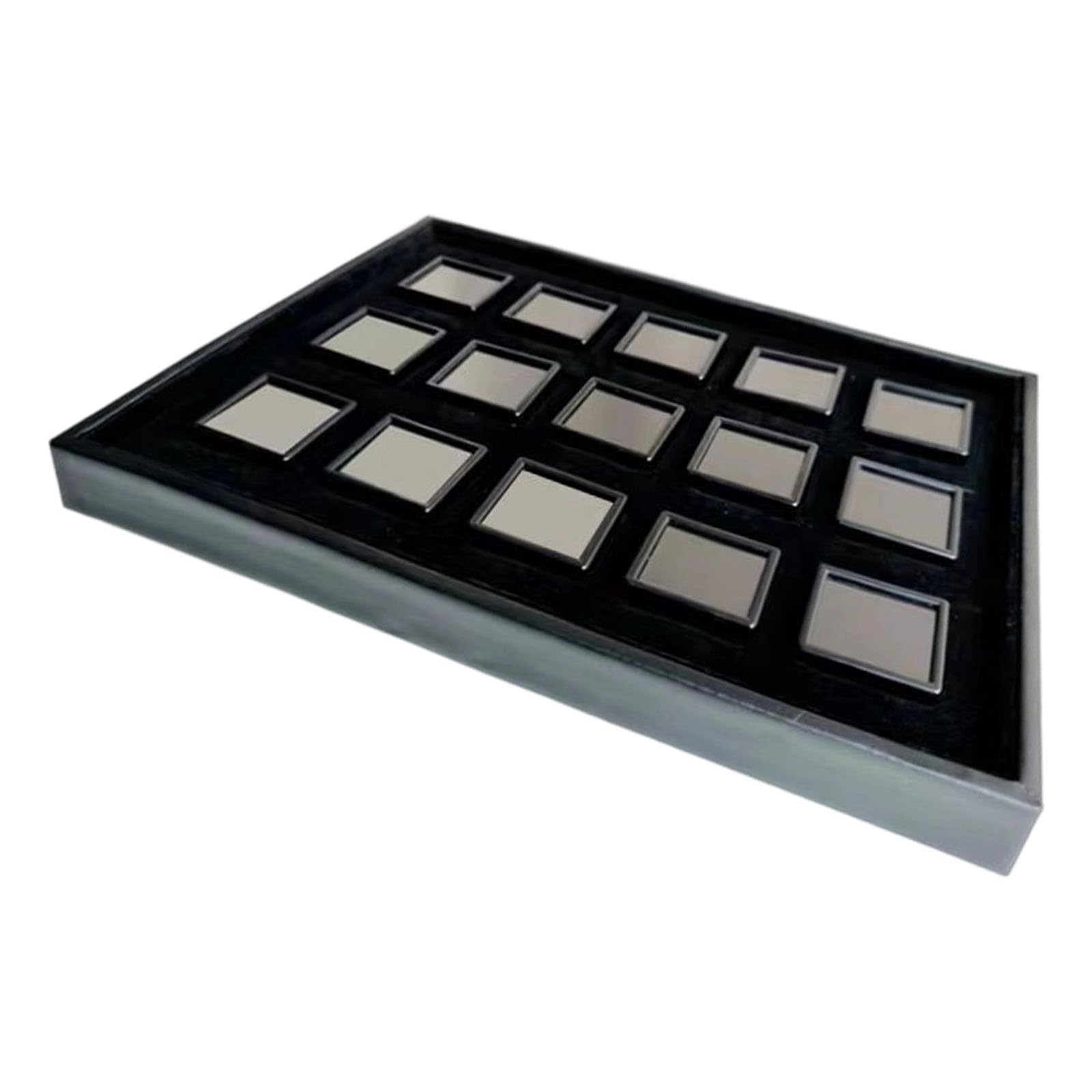 Elegant velvet padded acrylic gem tray with 15 compartments for professional jewelry storage and presentation, フリーサイズ
