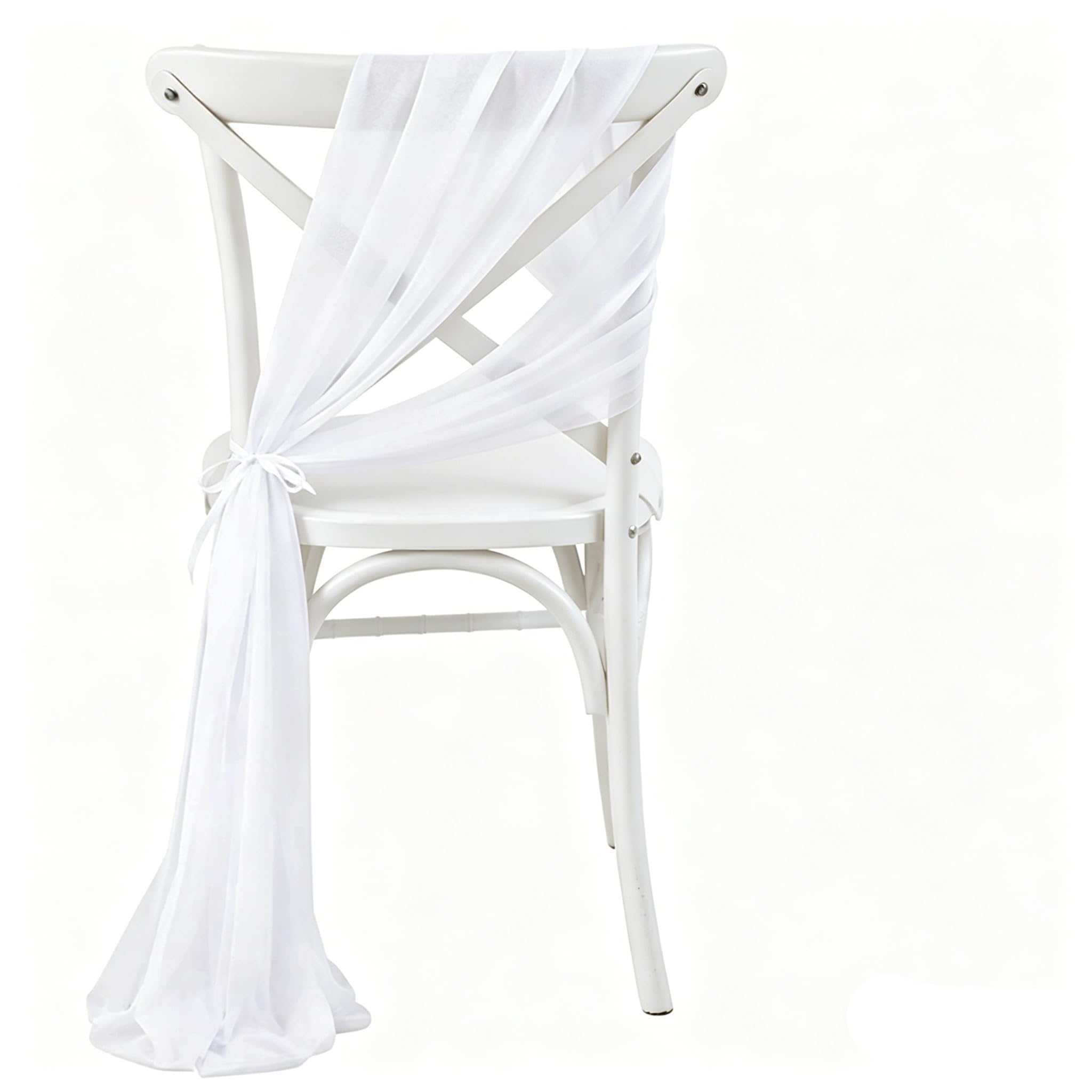 20 * 275cm Tüllstoff Stuhldekoration Tüll Stuhlschleifen Hochzeit Stuhl Hochzeitsstuhl Dekoration Tüll Stuhlschärpen Schleifen Chiffon Dekostoffe für Hochzeit Party Weihnachten Weiß 30 Stück