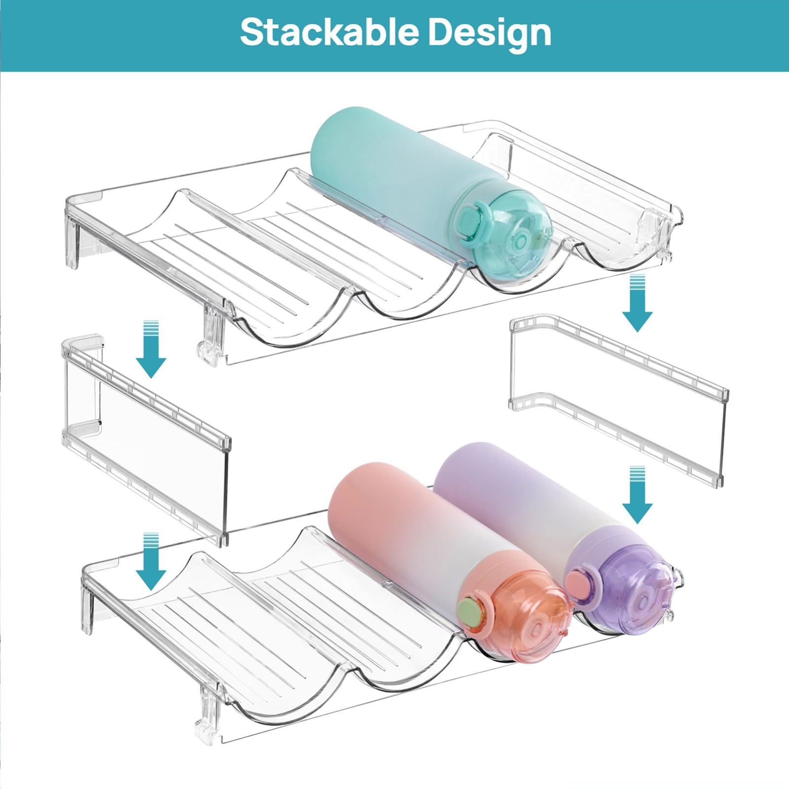 Portabottiglie In Plastica Impilabile Frigorifero, Armadio, Portabottiglie Di Vino, Organizer Per Bottiglie D'acqua, Scaffale Per Bottiglie Di Acqua E Altre Bevande Impilabile 3 layer