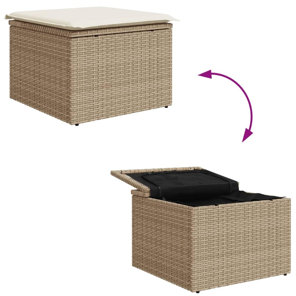 Taboret ogrodowy z poduszką beżowy 55 x 55 x 37 cm polirattanowy