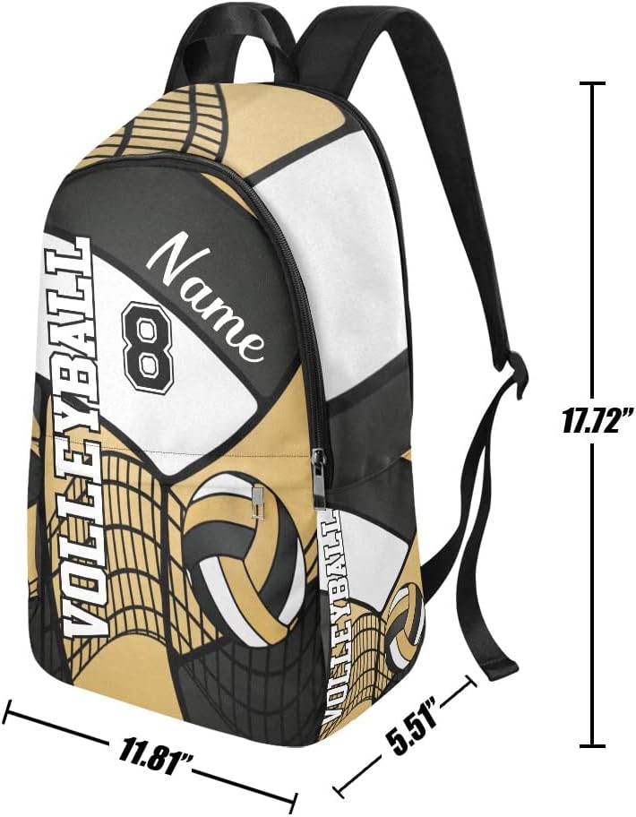 Personalized Volleyball in Gold White Black Backpack with Name Custom Travel Daypack Bag for Man Woman Gifts 11.81 x 5.51 x 17.72 inch (LxWxH)