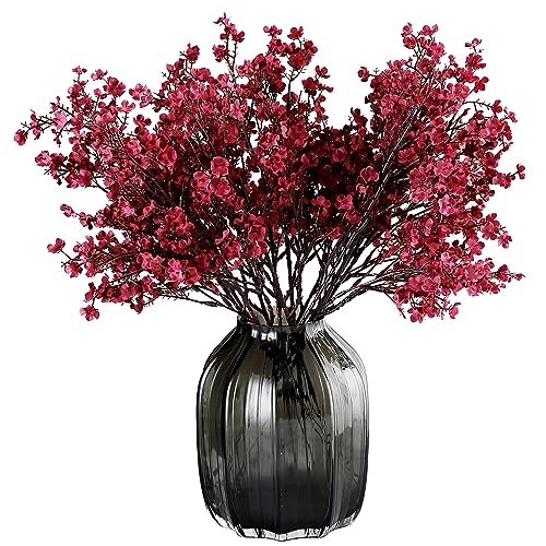 JAKY-Global Babys Breath Silk Artificial Flowers Bulk 12pcs for Fall Decor Fake Flower Bouquet Bulk for Home Kitchen Indoor Bouquet Floral Arrangement Table Centerpieces Party Decor(Dark Red 12pcs)