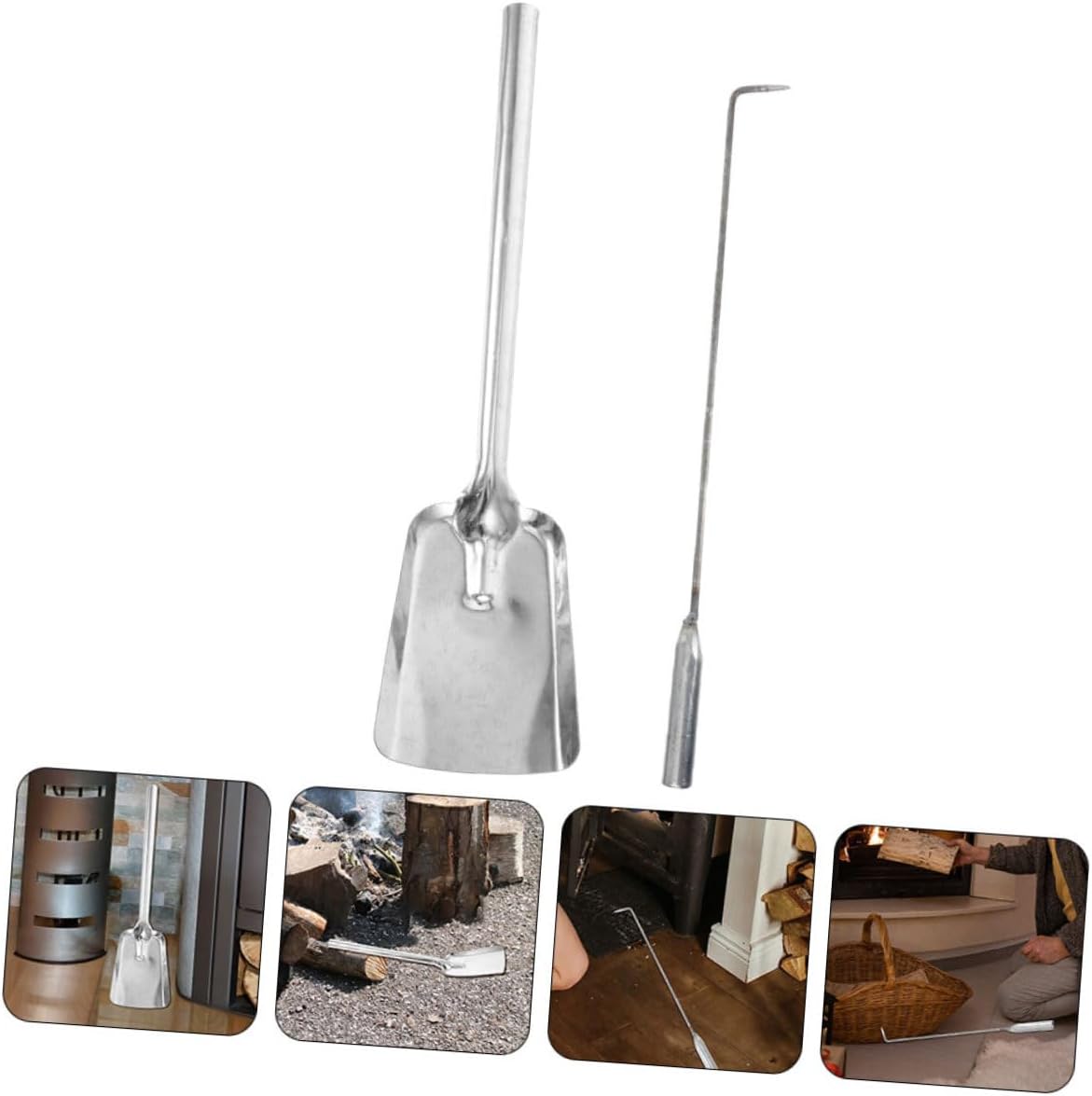 Fireplace Tool Set with Shovel and Poker, 45 Steel Silver