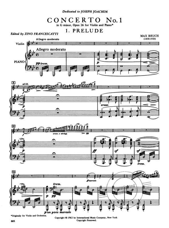 International Music Co. Bruch Concerto No. 1 in G minor, Opus 26 (Violin and Piano) by International Music Company - Image 2