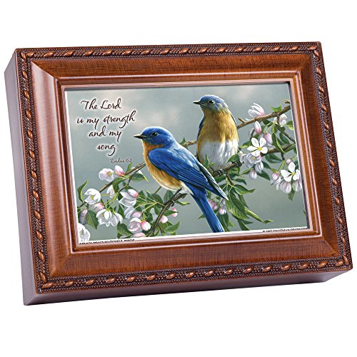 Cottage Garden Watchful Birds Woodgrain Inspirational Traditional Music Box Plays Amazing Grace