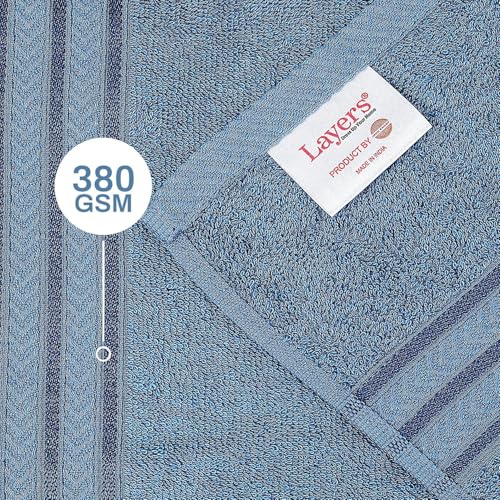 Image of Layers 100% Cotton Gym Towel | 380 GSM Quick Dry & Super Absorbent | Soft, Fade Resistant & Long Lasting | Gym, Yoga, Sports, Travel & Pool | 1 Piece for Men & Women | 50 x 100 cm - Blue