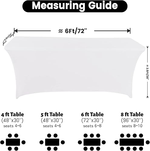 Miniatura 5 de Mantel de elastano ajustable de poliéster de 6 pies, mantel elástico para mesa, con espalda abierta, color blanco