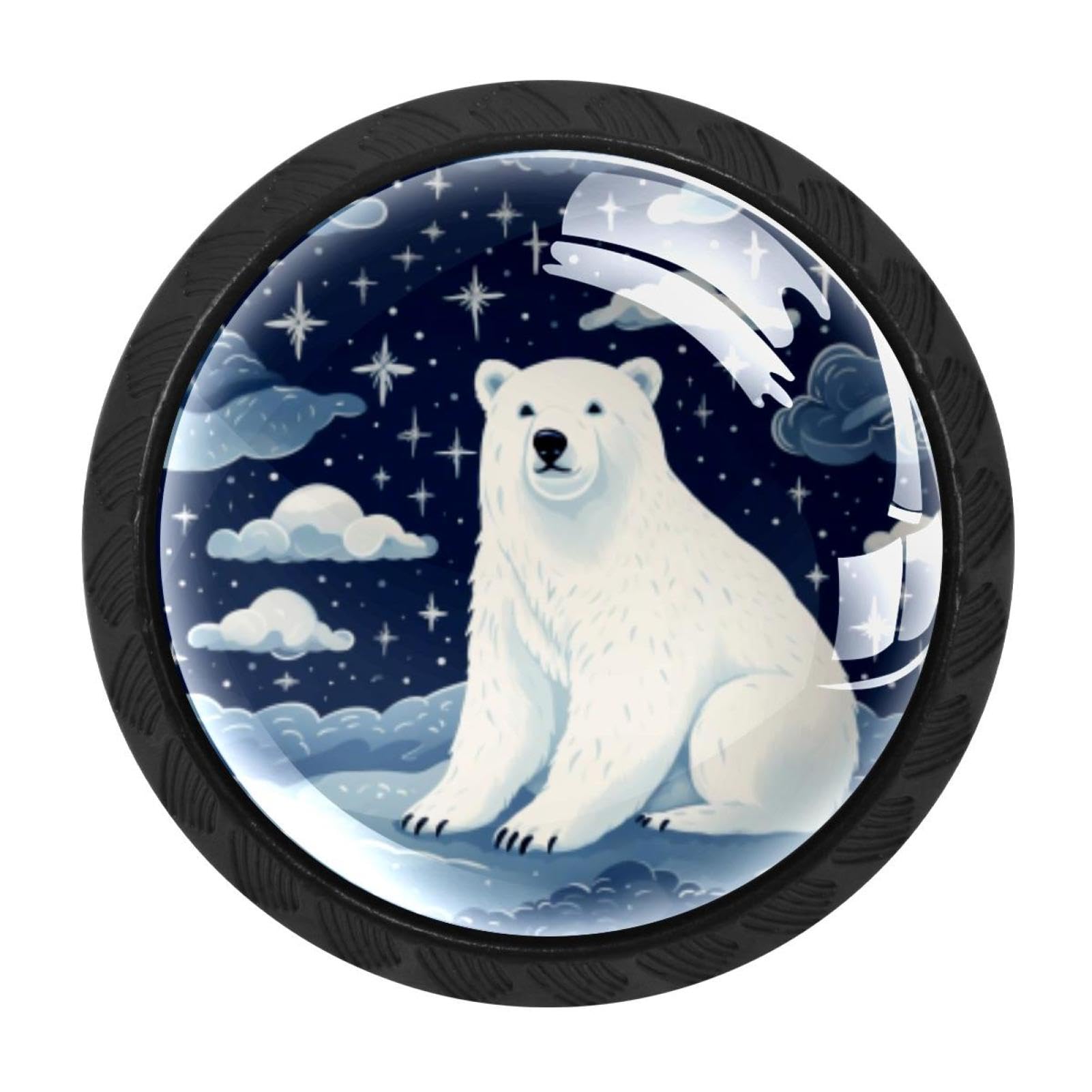 CHENZZZZ 4 Pieces Starry Polar Bear Drawer Knobs, 35mm Black Cabinet Knobs, Drawer Pulls and Knobs, Dresser Drawer Knobs, Cabinet Hardware Kitchen Cabinet Knobs
