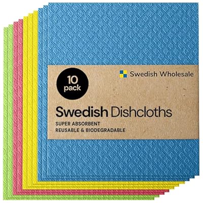 Swedish Wholesale Dishcloths, Cellulose Sponge Cloths – Bulk 10 Pack of Eco-Friendly, No Odor, Reusable Cleaning Cloths for Kitchen – Absorbent Dish Cloth Hand Towel – Assorted